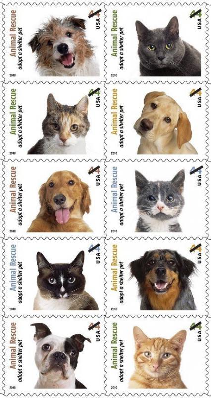 2010 44c Adopt a Shelter Pet, Block of 10 Scott 4451-60 Mint F/VF NH