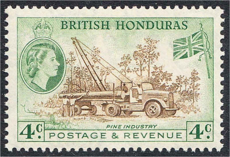 British Honduras 1953 Pine Industry Logging Truck Flag Definitive Stamp #147 MNH