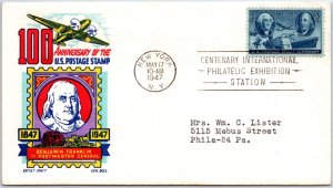 U.S. FIRST DAY COVER US POSTAGE STAMP CENTENARY INT'L PHILATELIC EXHIBITION 1947