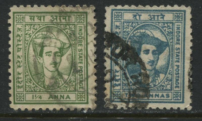 India Indore State 1941 1 1/4 and 2 annas used