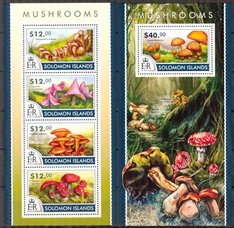 Solomon Islands 2015 Mushrooms II sheet + S/S MNH