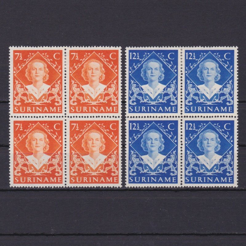 SURINAME 1948, Sc# 236-237, CV $28, block of 4, MH/MNH