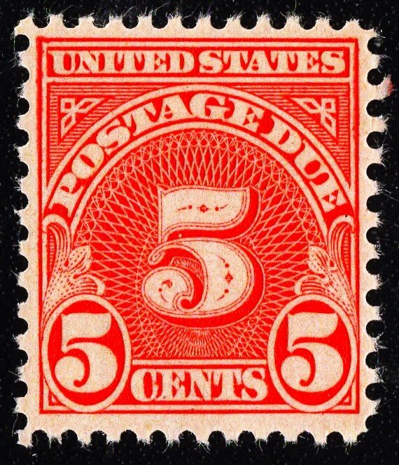 US J83 MNH VF 5 Cent Postage Due Dry Print/Shiny Gum Perforated 11 X 10-1/2