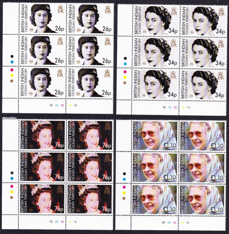 BIOT Queen Elizabeth II 4v Plate Blocks of 6v Traffic Lights SG#348/51