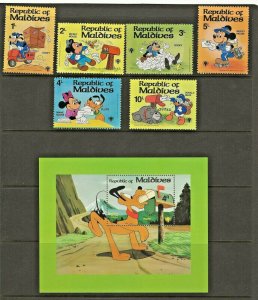 1979-WALT DISNEY-MALDIVES-YEAR OF THE CHILD/MAIL DELIVERY SOUVENIR SHEET +SET