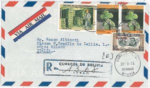 27358 - BOLIVIA-POSTAL HISTORY-AIRMAIL COVER to ITALY 1974-CACTUS\CACTI\MINING