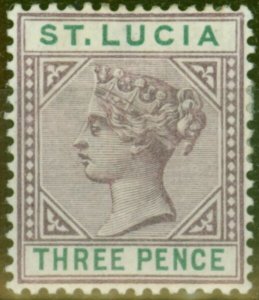 St Lucia 1891 3d Dull Mauve & Green SG47 Fine Mtd Mint