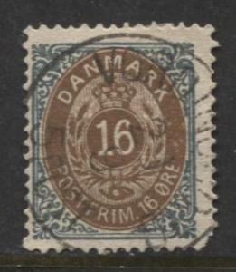 Denmark - Scott 30b - Definitive Issue -1875 - Used - Single 16s Stamp