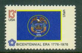 U.S. 1677 13c Utah Flag Fine MNH