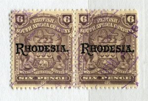 RHODESIA; 1905 early Springbok Optd issue fine used 6d. Pair 