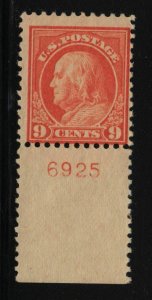 1917 Sc 509 MNH fresh OG 9c salmon red plate number single, Hebert NH CV $90 (15