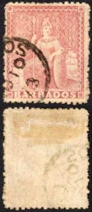 Barbados SG59 (4d) Dull Rose-red Wmk Large Star Perf 14.5-15.5 Cat 250 pounds