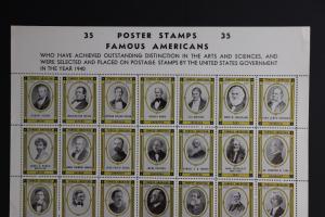 Famous Americans 35 poster stamp society Mint souvenir sheet 1940 NPSS 87 art DM