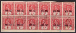 GILBERT & ELLICE IS. SG26 1918 1d RED FINE USED BLOCK OF 12 ON PIECE