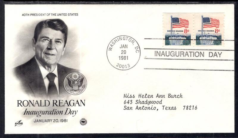 US Ronald Reagan 1st Term Inauguration 1981 PCS Artcraft Variety Cover