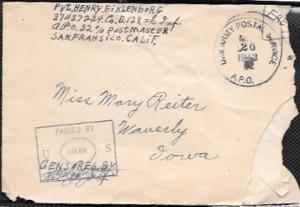 US Postal history.  Military Free.  censored & passed - 1943