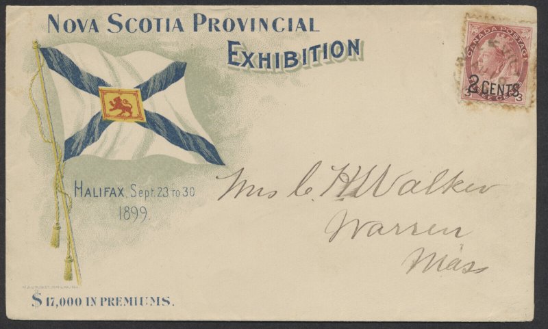 1899 Nova Scotia Provincial Exhibition Advertising Multicolour Wolfville to USA