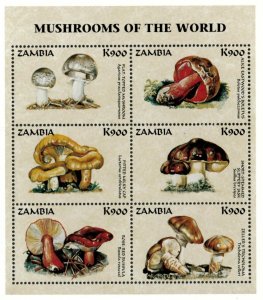 Zambia 1998 - Mushrooms of The World #2 - Sheet of 6 - Scott 750 - MNH