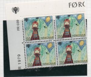 Faroe Islands Sc  45-47 1978 IYC stamp set blocks of 4  mint NH