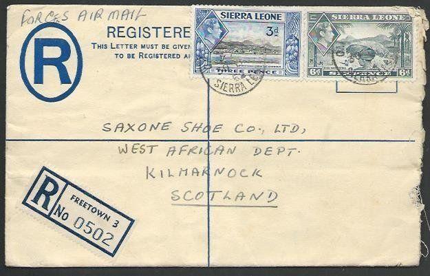 SIERRA LEONE 1952 FORCES AIRMAIL RATE Registered GVI 2d envelope to UK.....56979