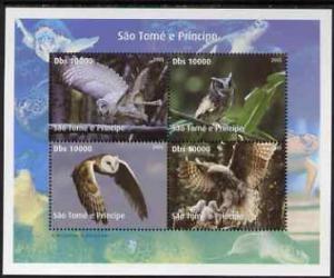 St Thomas & Prince Islands 2005 Owls perf sheetlet co...