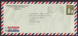 Singapore to Janesville,WI 1973 Airmail Cover Number Ten Size