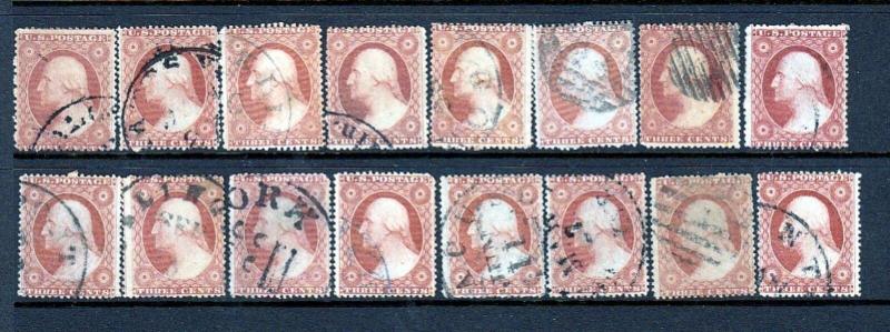 #26 1857-1861  group #30 GREAT - Cancels and Colors! - cv$320.00