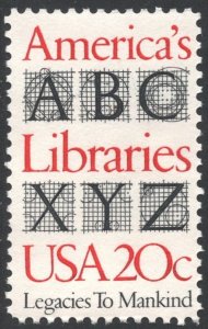 SC#2015 20¢ America's Libraries Single (1982) MNH