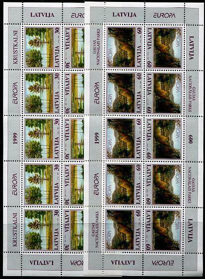 HERRICKSTAMP LATVIA Sc.# 484-85 EUROPA 1999 Stamp M/S of 10 (Folded)