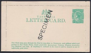 TASMANIA Lettercard 1898 QV 2d green, both normal example & SPECIMEN.