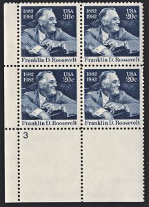 SC#1950 20¢ Franklin D. Roosevelt Plate Block: LL #3 (1982) MNH