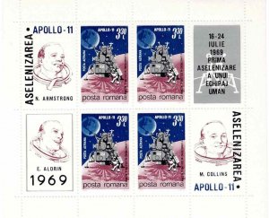 Romania 1969 Sc C175-6 Apollo 11 Airmail Souvenir Sheet Perforated MNH Minisheet