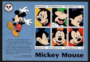 Maldives 1998 - Disney - Mickey Mouse - Sheet of 6 Stamps - MNH