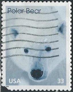 US 3291 (used, torn corner) 33¢ polar bear