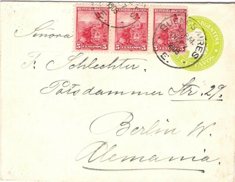 Argentina 1903 Pretty New Year Postal Stationery Envelope Buenos Aires to Berlin