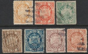 Sc# 40 / 46 Bolivia 1894 Coat of arms complete used set CV: $74.00