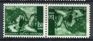 CROATIA; 1940s early WWII pictorial issue fine MINT MNH TETE-BECHE Pair, 1.50k