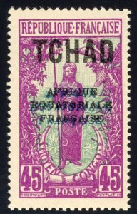 Chad 1924 RARE DOUBLE OVERPRINT Blue & Black Sc# 35a Variety Mint XF OG Hinged ⚡