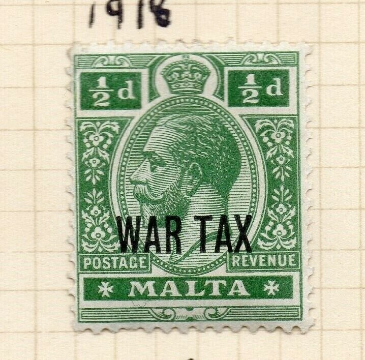 Malta 1918 Early Issue Fine Mint Hinged 1/2d. Optd War Tax NW-184876