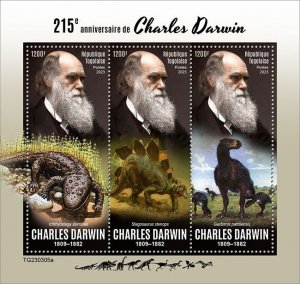 TOGO - 2023 - Charles Darwin, 215th Birth Anniv -Perf 3v Sheet-Mint Never Hinged