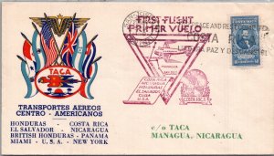 COSTA RICA 1943 POSTAL CACHET TACA FIRST FLIGHT AIRMAIL COVER ADDR NICARAGUA