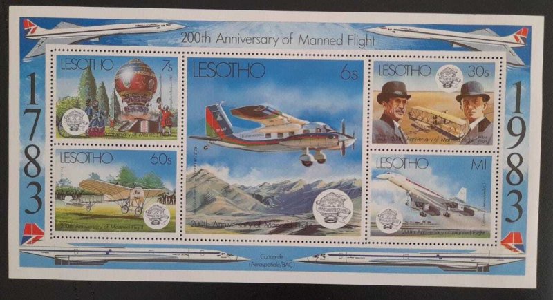 SO) 1983 LESOTHO, AIRPLANE, PILOTS 200 ANNIVERSARY OF MANNED FLIGHT