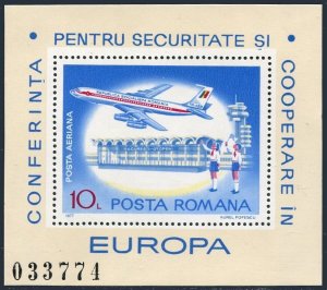 Romania C212, MNH. Mi Bl.144A. European Security Conference,1977. Boeing 707,Map