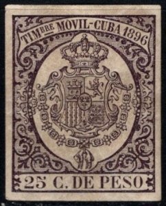 1895 Cuba Revenue 25 Centavos Coat of Arms Stamp Duty Unused