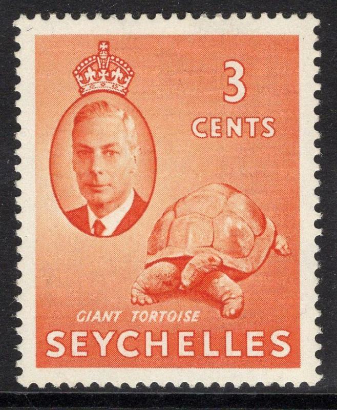 SEYCHELLES SG159b 1952 3c ORANGE ERROR ST.EDWARDS CROWN MTD MINT