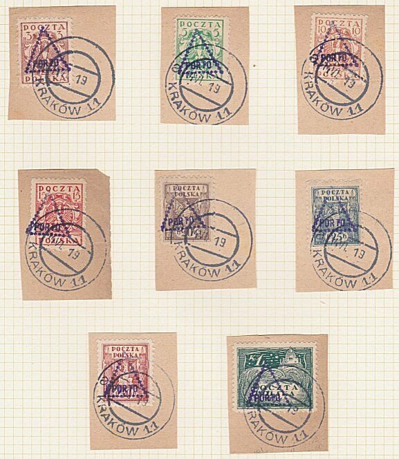 POLAND 1919 Krakow local overprint postage dues - 8 used on pieces..........A603