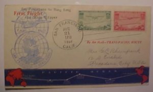 US  AIRPLANE SET APR 1937 SF B/S HONGKONG 2 DIFF CACHETS