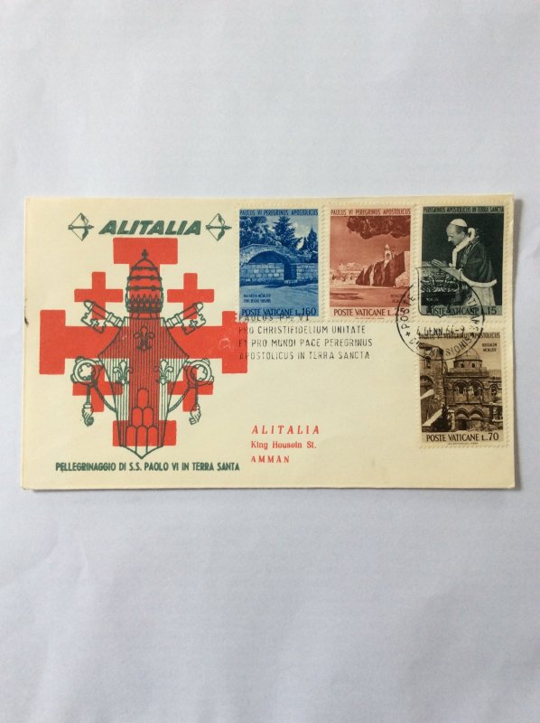 Vatican 1964 cover. Alitalia. To Amman and Jerusalem post mark on reverse.