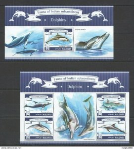 2015 Maldives Fauna Of Indian Subcontinent Marine Life Dolphins Kb+Bl ** Ml196