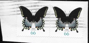 US #4736  used pair on piece. Spicebush Swallowtail Butterfly